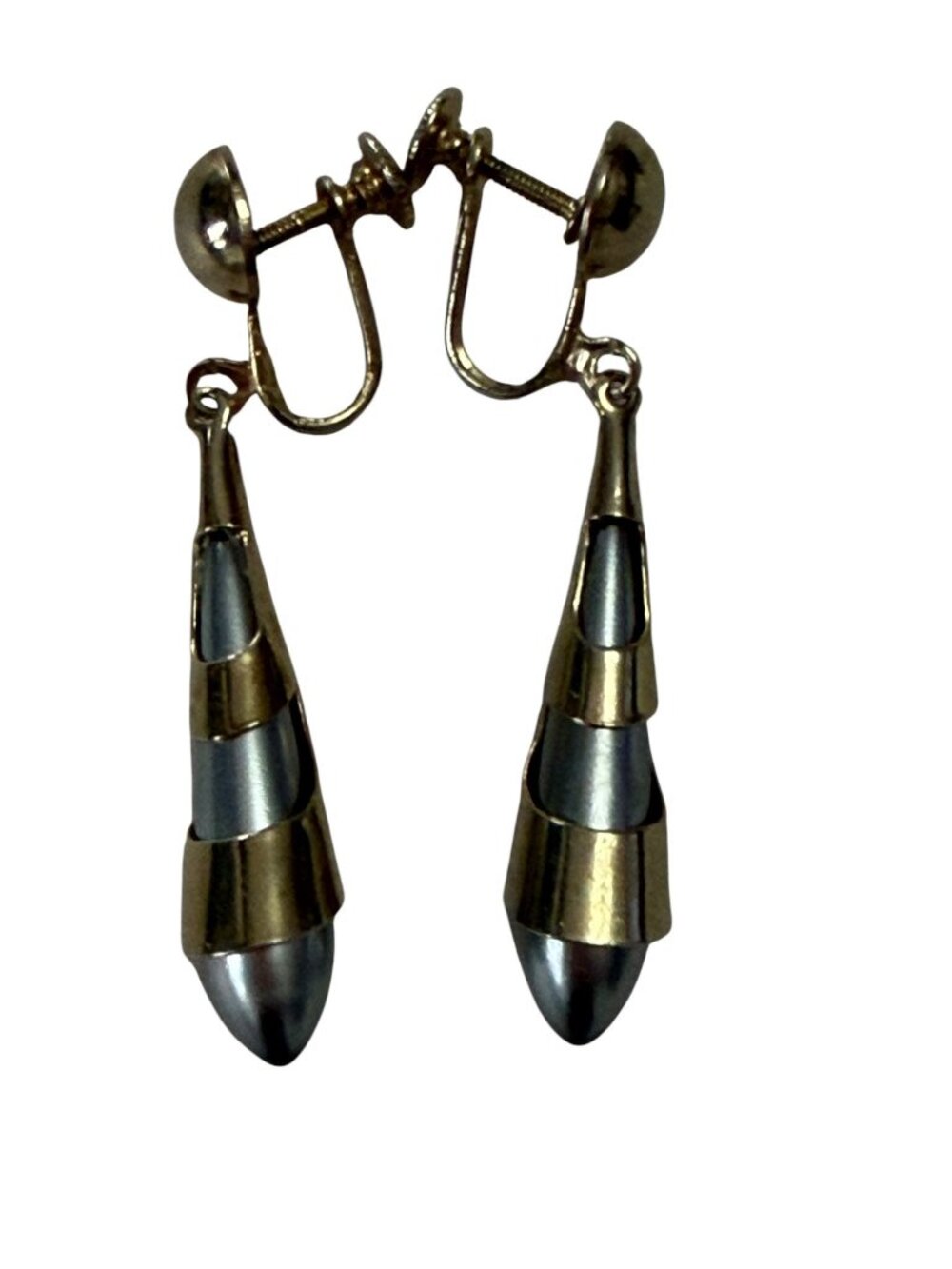Vintage 1950s 1960s Two Tone Atomic Modernist Screw Back Dangle Earrings 2 Inch
